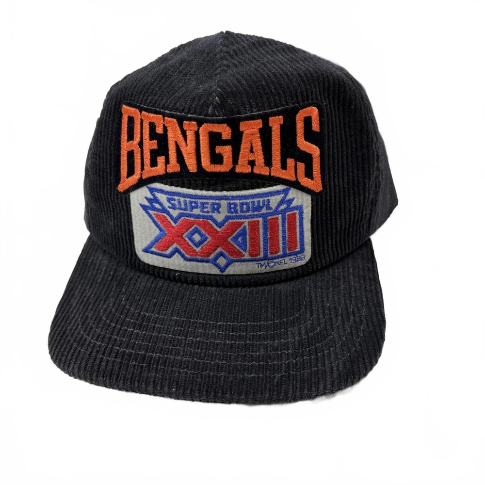 Vintage Black New Era Bengals Super‎ Bowl XXIII Corduroy Baseball Cap EUC